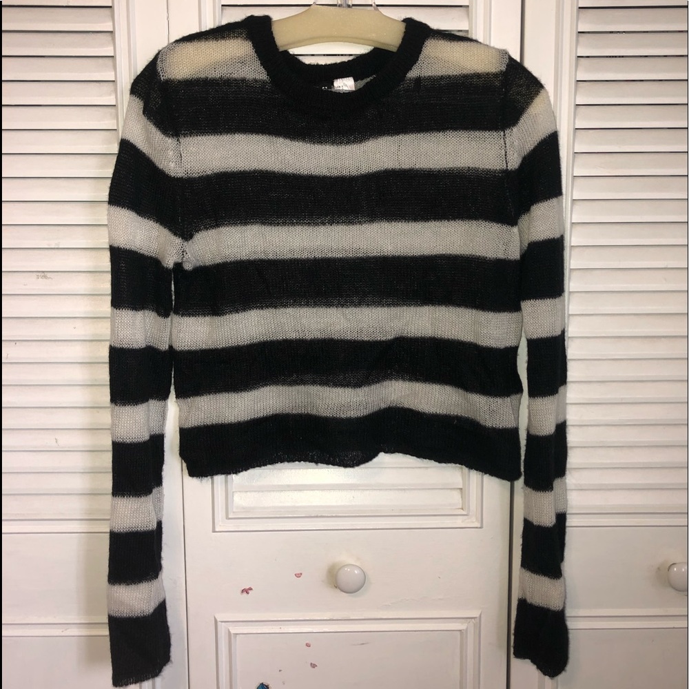 Black and White Striped Knit Sweater